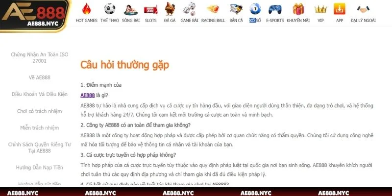 Tổng hợp FAQs thường gặp của người chơi về sân chơi AE888